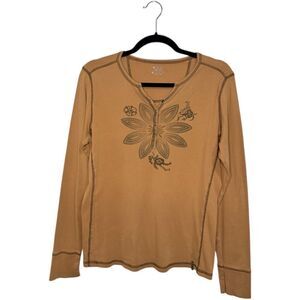 Columbia Women’s Large Henley Shirt Tan Long Sleeve Top